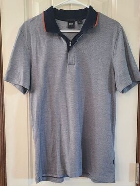 Hugo Boss Navy Gingham Polo Slim Fit Size L